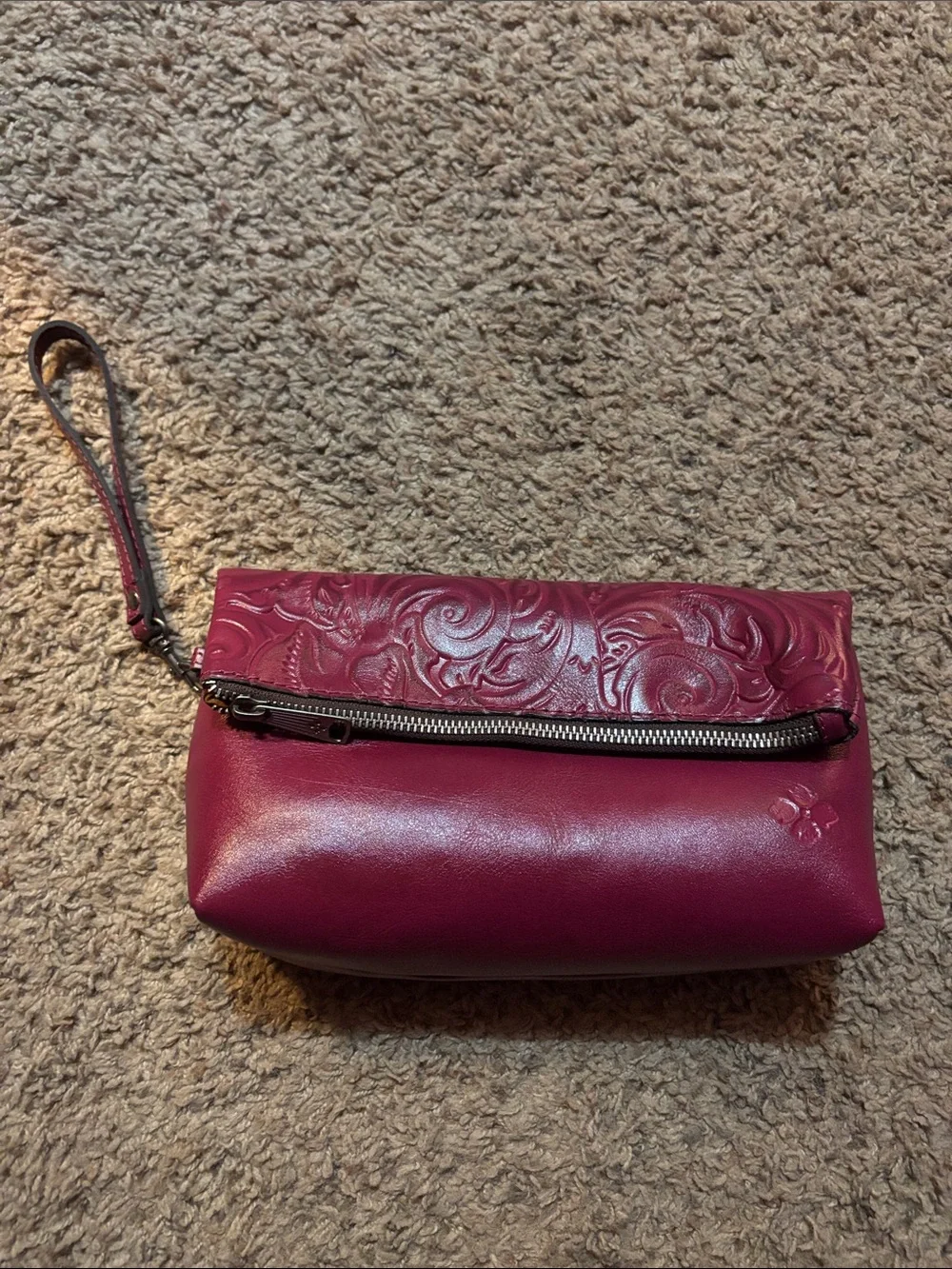Patricia Nash Embossed Fold-Over Wristlet Clutch in Raspberry